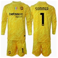 Camiseta Inter Milan Yann Sommer #1 Portero Segunda Equipación Replica 2024-25 para niños mangas largas (+ Pantalones cortos)